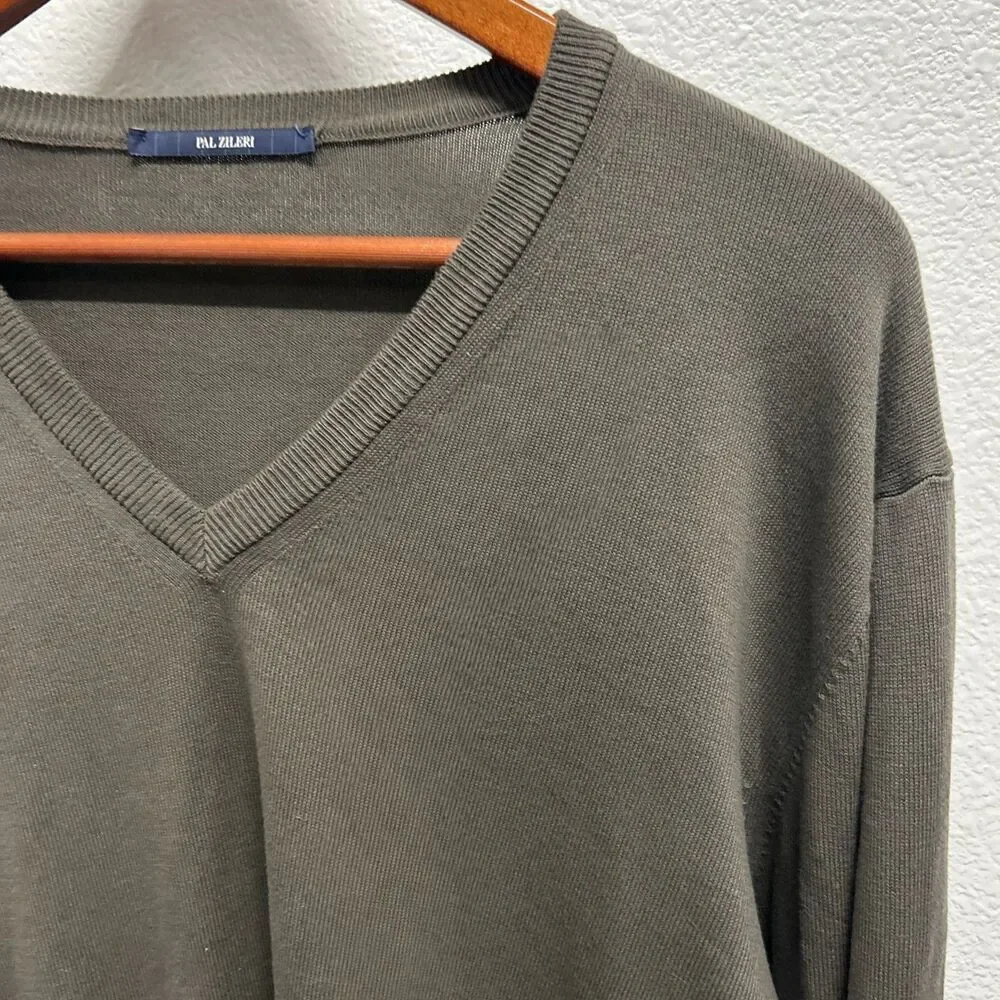 Pal Zileri Men's V-Neck Pullover Sweater Brown Cotton Size 52
